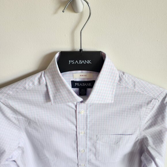 14.5 32/33 Dress Shirt White Blue Pink Checked Jos A Bank Size New Checks Mens - Picture 11 of 17